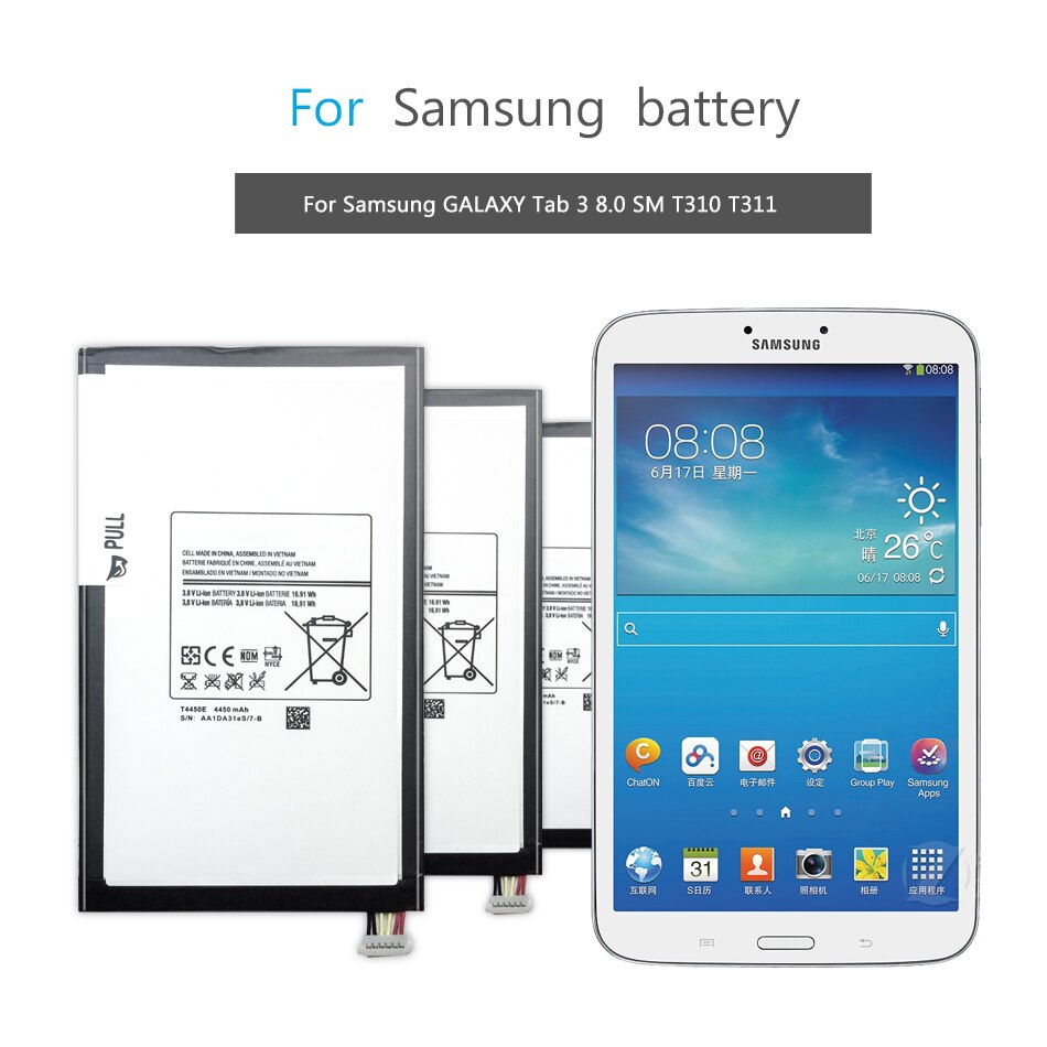 Tablet Li-Polymer Battery For Samsung GALAXY Tab 3 8.0 SM T310 T311 Replacement Battery 4450mAh T4450E