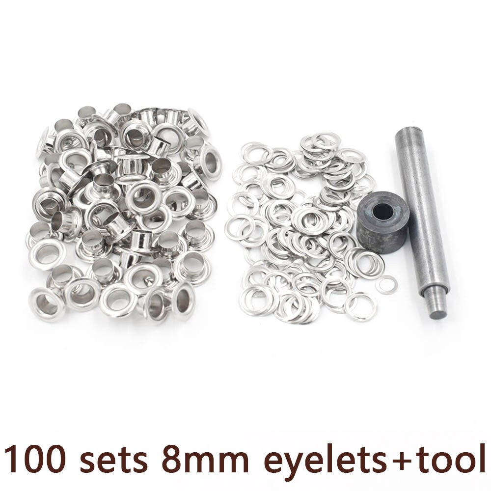 (100pieces/lot) inner 8mm Eyelets Metal Shoe box holes Canopy cloth drawstring Holes Silver Eyelets Ultra gas eyes: 100sets and tool