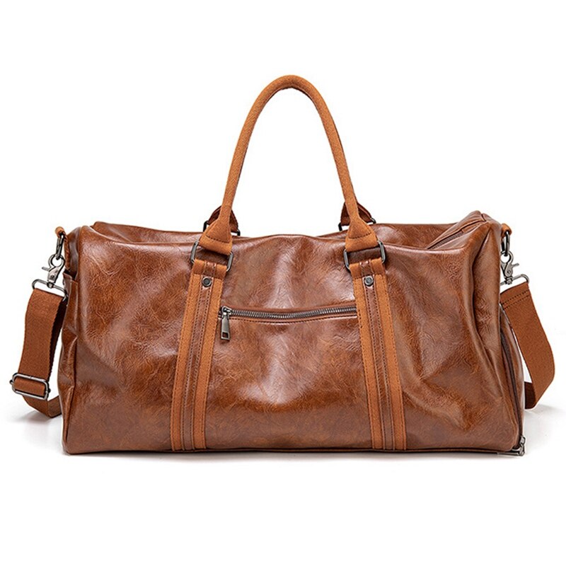 Duffel Bag - 49cm - PU Leather - Large Capacity - Portable - Travel Luggage: Brown