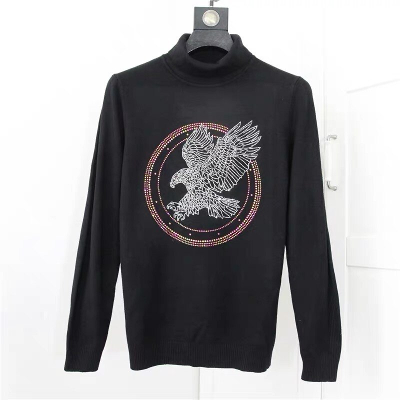 Pull tricoté à strass pour homme, marque décontractée, automne-hiver, style européen et américain: M