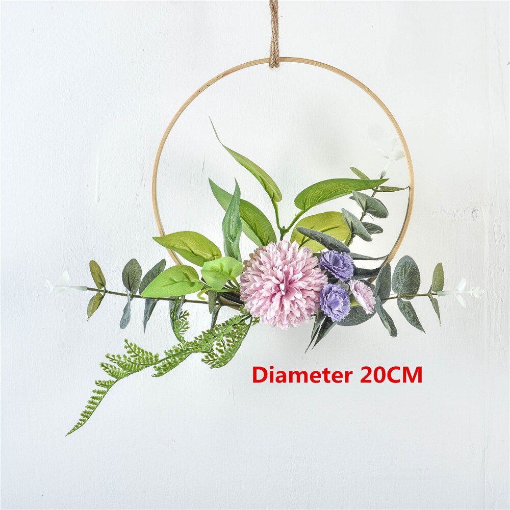 Cilected Hydrangea Eucalyptus Garland Wooden Wall Hanging Decoration Artificial Flower Garland Hoop Wreath For Wedding Backdrop: Color6