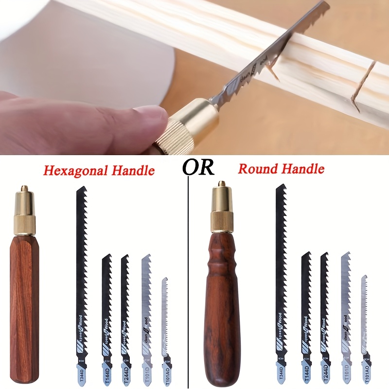 1 Set Mini Detachable Hand Saw Round/Hexagonal Wooden Handle High Carbon Steel Handheld Saw With 5 Saw Blades For Woodworking