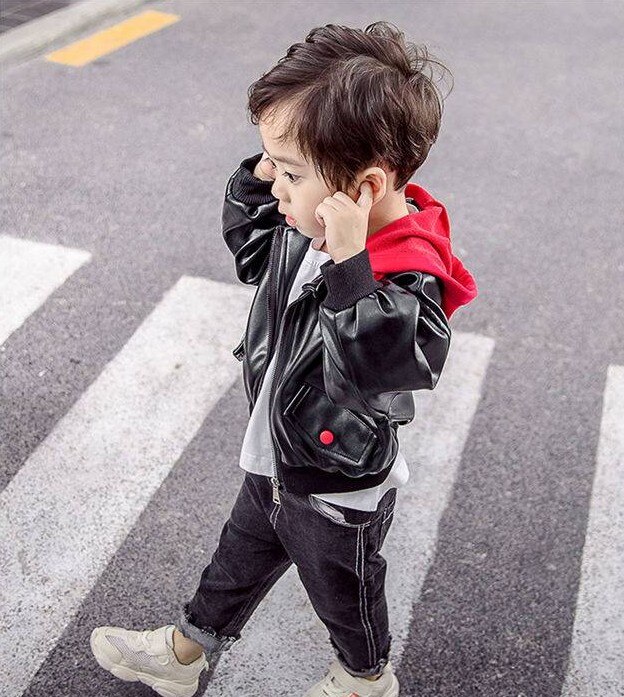 Jongen Jassen Lederen Kids Jassen Hooded Mode Kinderen Bovenkleding Lente Herfst 2022-014