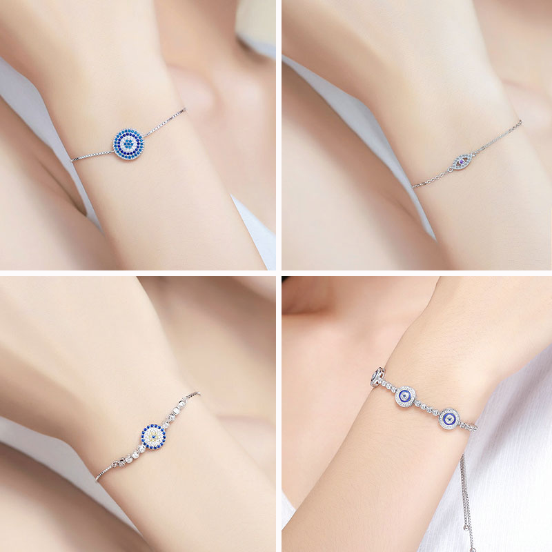 Pulseira bisaer 925 sterling silver lucky blue eye god& #39 ;s eye women tennis bracelets femme sterling silver jewelry ecb 002