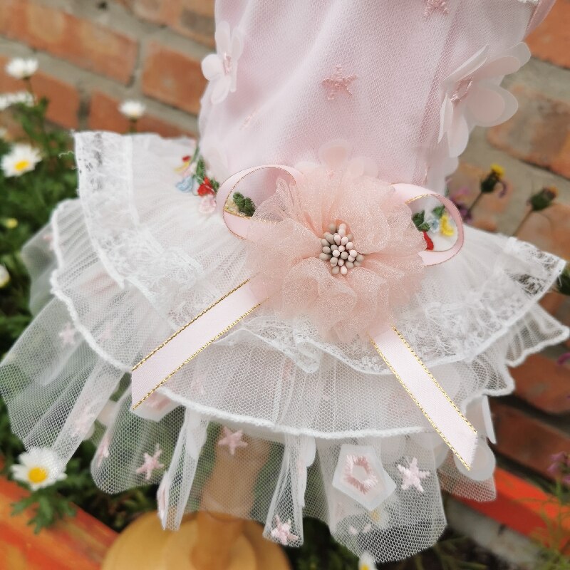 Fine Handmade Pet Dog Clothes Cute Pink White Flower Lace Tutu Dress Puppy Dog Clothing Summer Outfit Dog Skirt Poodle