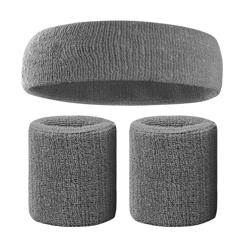 Pols Sport + 1 Pc Hair Band Wrap Bandage Fitness Hand Ademend Zweet Ondersteuning Polsband Absorberende Hoofd Wrap Katoen Set: H