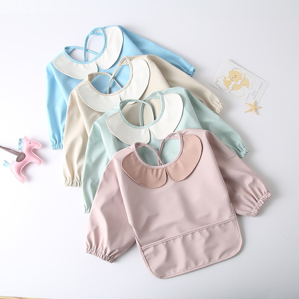 Bebê à prova dwaterproof água babadores arroto pano com bolso alimentação do bebê desenho blusa para crianças acessórios do bebê infantil avental crianças coisas