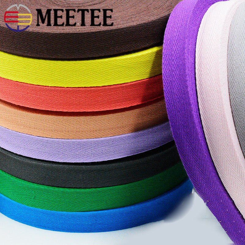 45M Meetee 2cm Herringbone Pattern Cotton Webbing Tape High Tenacity Bag Lable Ribbons Sewing Tapes Bias Binding DIY Accessories
