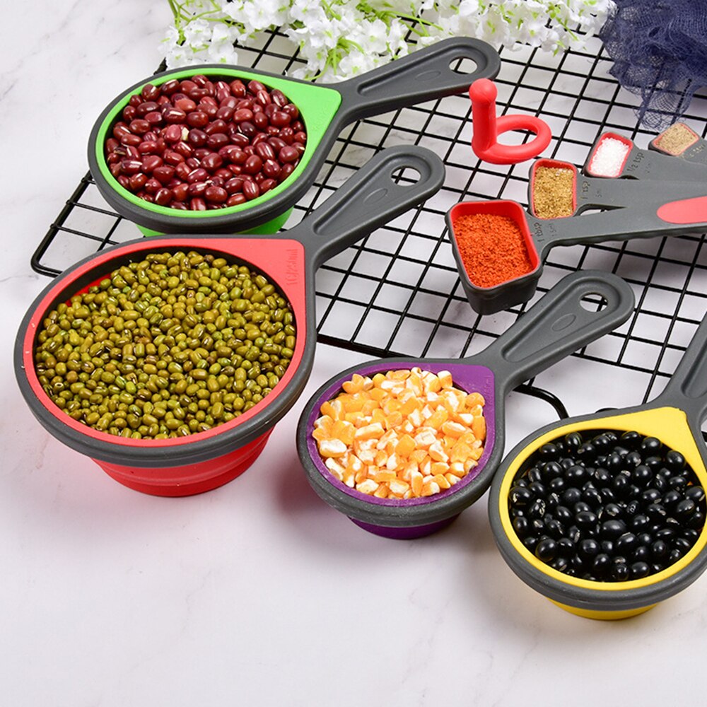 Measuring Cups Spoons Collapsible Silicone Measuring Cups Set 8 piece Measuring Tool Engraved Markings for Liquid Dry Measuring