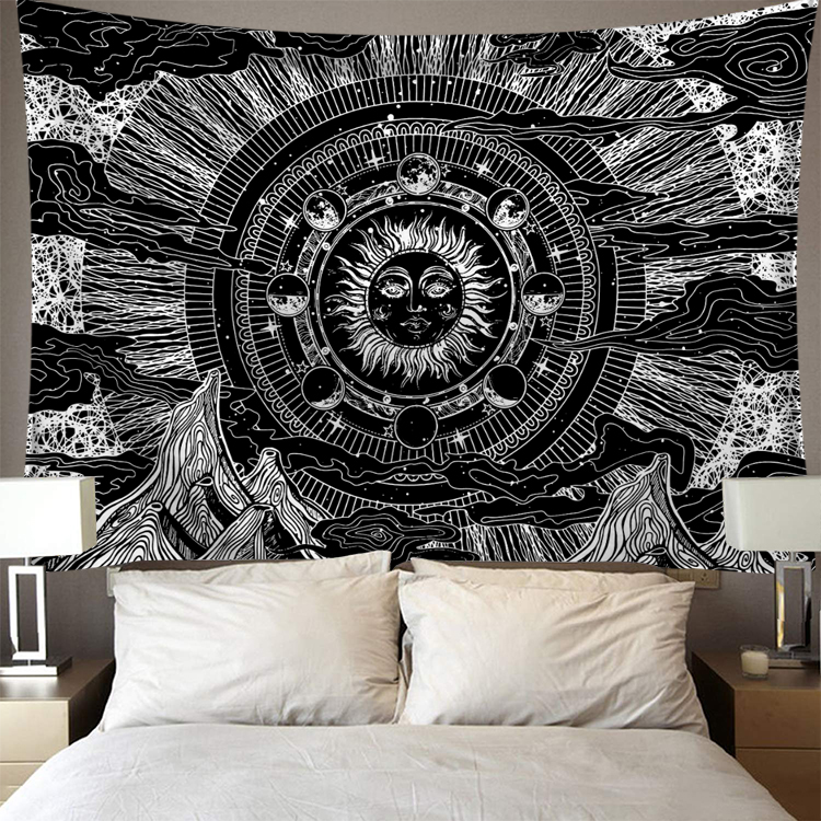 Tapiz para colgar en la pared, tapiz de poliéster con estampado de estrellas y Luna, decoración de pared para el hogar, tapices psicodélicos: A8