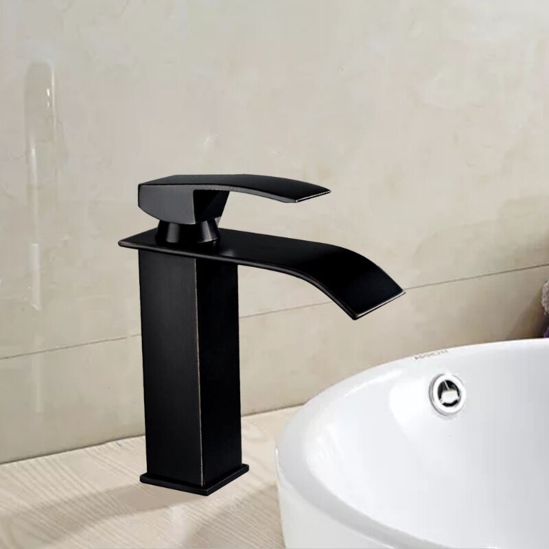Kitchen Bathroom Sink Faucet, Waterfall Spout Basin Faucet, Cold and Water Mixer Sink Tap, 360-Degree Rotation of Water 37ME