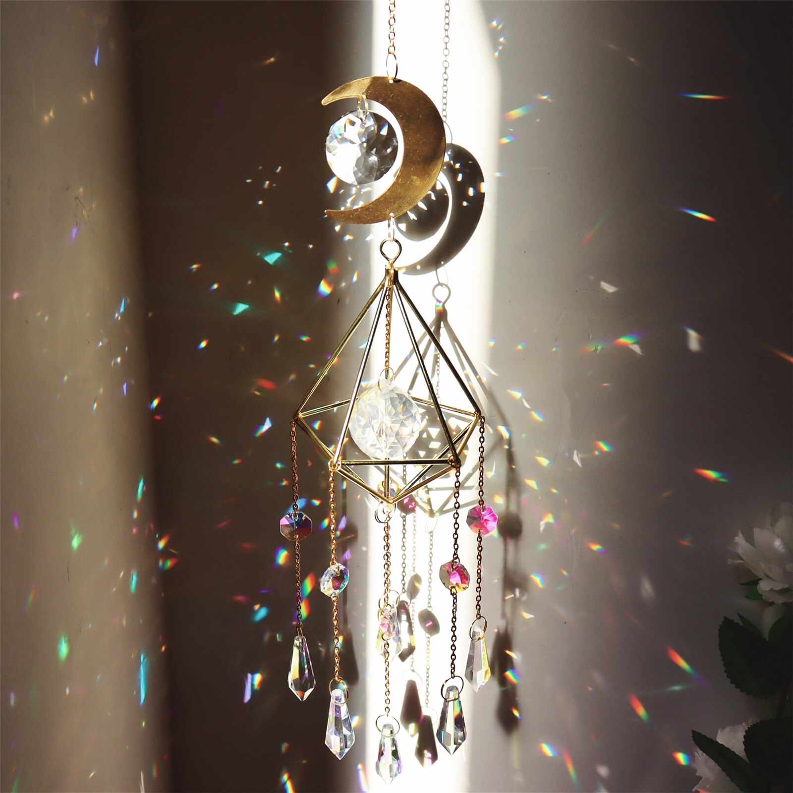 AB Rainbow Crystal Wind Chimes Suncatchers Rainbow Maker Window Prisms Hanging Decorations for Home Garden Decorative Chimes
