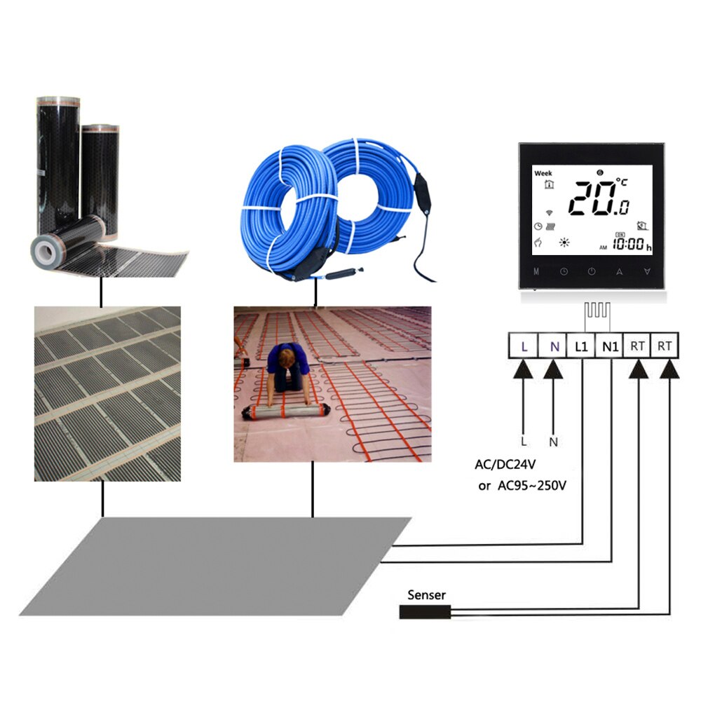 Digital thermostat AC 95-240V with WiFi voice control LCD touch screen for all electric heating systems floor heating thermostat