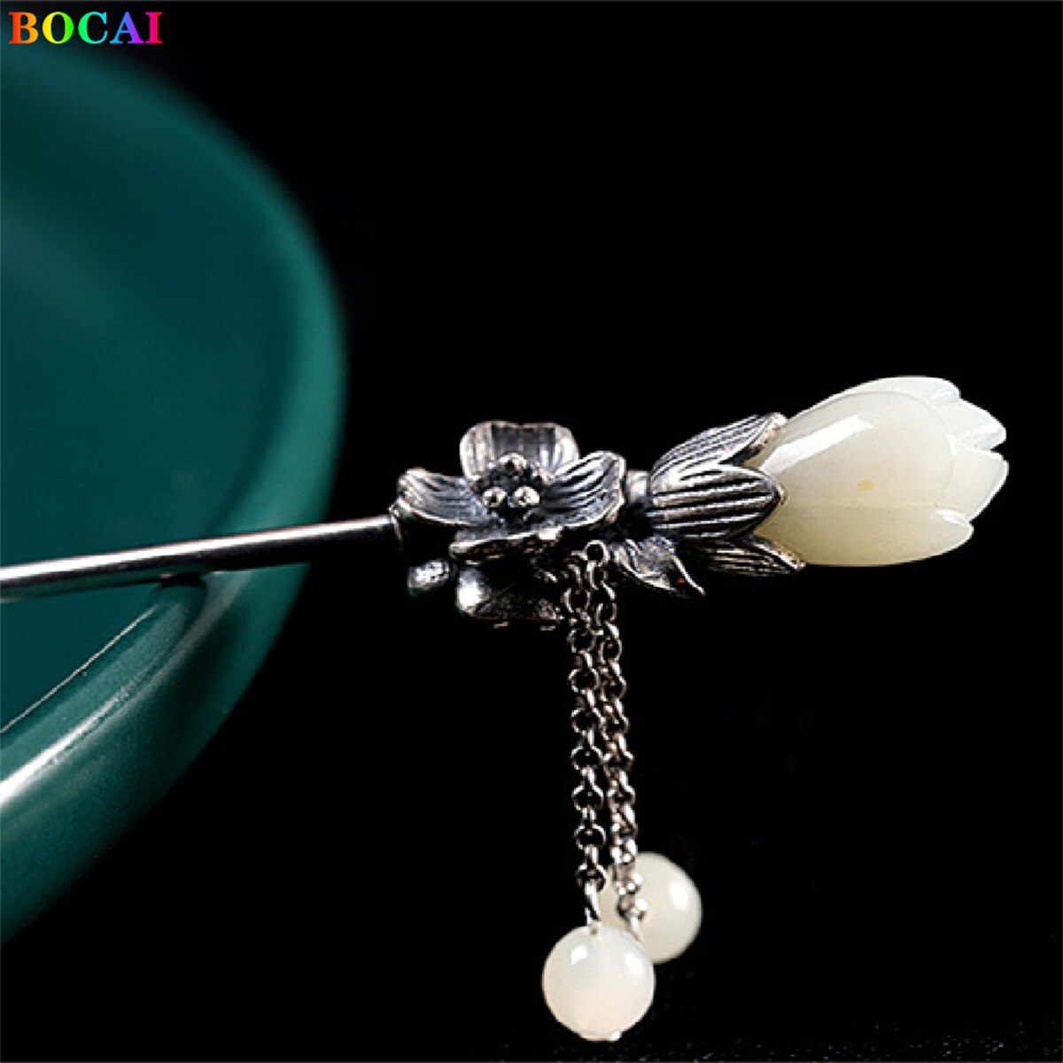 Bocai  s925 haaraccessoires aus sterlingsilber, beliebter cymbidium-jade-quasten-kopfschmuck, haarnadel aus reinem silber, schmuck für damen