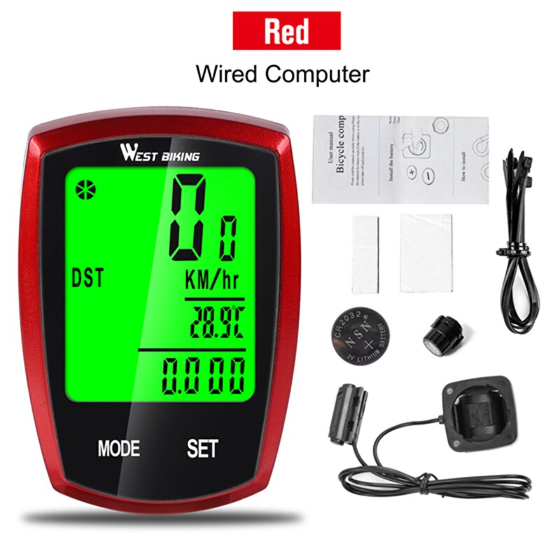 West Biking Bicycle Computer Cycle Bike Computer Wireless Speedometer for Bicycle Cyclocomputer Bycicle Speedometr Fiets Cycling: Wired  Red