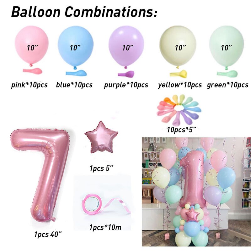 63Pcs/set Number Foil Latex Balloons for Kids Birthday Party Decoration 1st One Year Birthday Boy Decor Baby Shower Balloon: 7