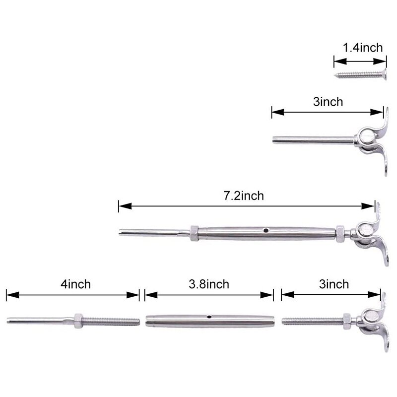 20-Piece T316 Stainless Steel Cable Railing Hardware Kit – For 3/16" Wire Rope (Polished Silver)