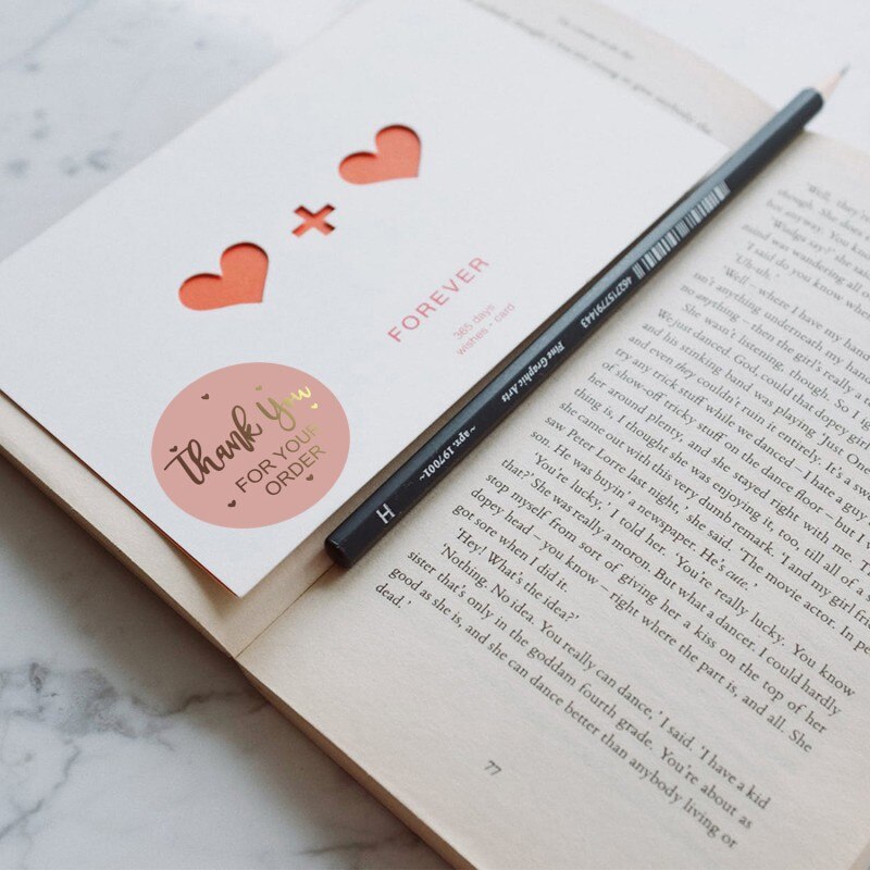 Pink Paper Label Stickers Gold Thank You Stickers Scrapbooking Handmade Business Packaging Seal Labels Stationery Sticker