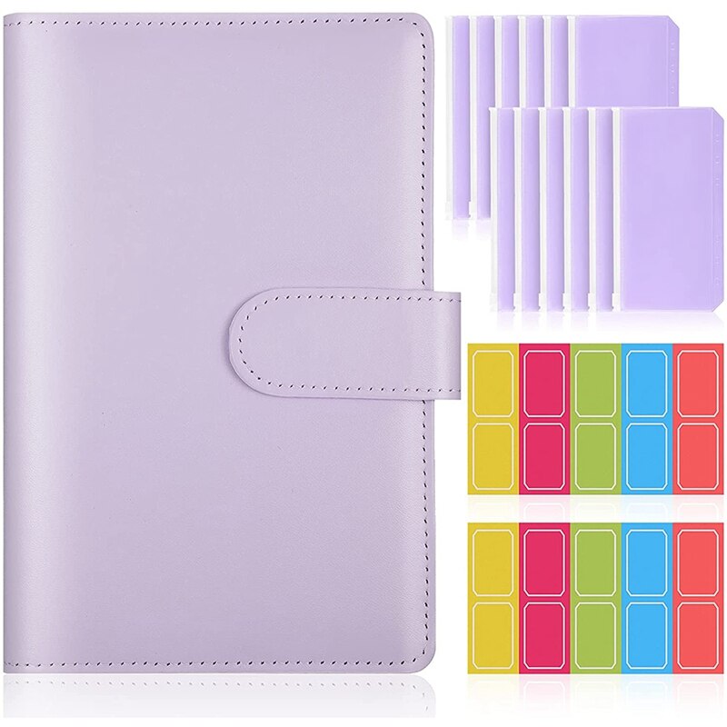 15 Pieces A6 Binder Cover Set, PU Leather Notebook Binder Refillable Planner Binder for Home School: Purple