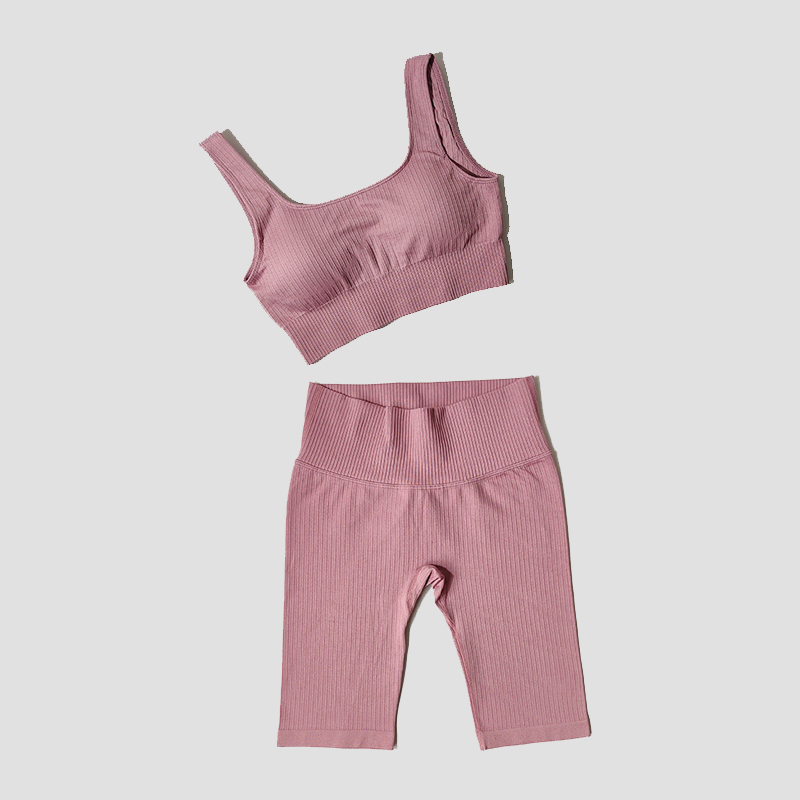 WAREBALL Seamless Women Yoga Set Sports Bra Sports Shorts Fitness Wear Outfit 2 Piece Gym Yoga Sets Workout Suits: S(45-55KG) / Pink