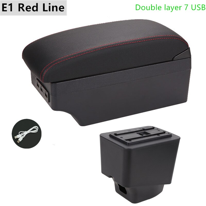 Armrest Box for Renault Captur Kaptur Leather Arm Rest Center Console Storage USB Car Accessory: E1 Red Line