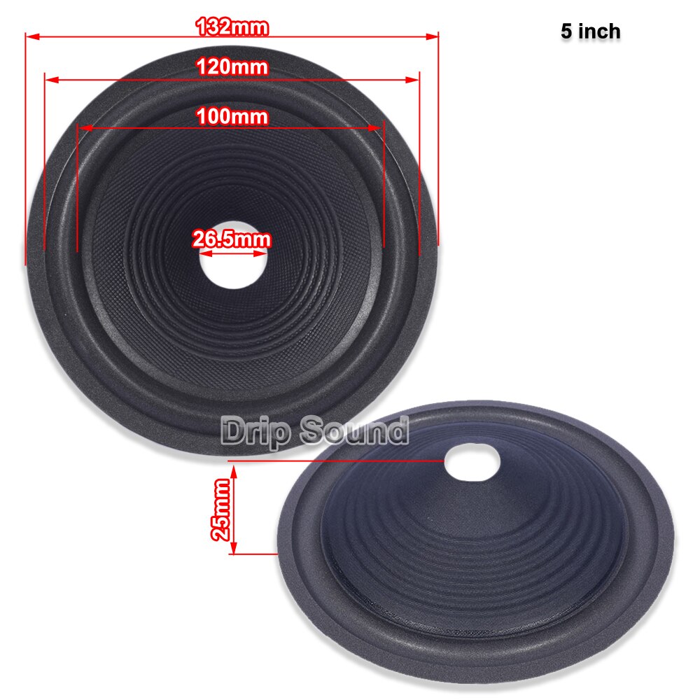 4"/5"/6.5"/8"/10" inch 25mm/30mm/36mm/47mm Core Speaker Cone Paper Basin Woofer Drum Paper Foam Edge Trumper Bass Repair Parts: 2 pieces / 5 inch (132mm)