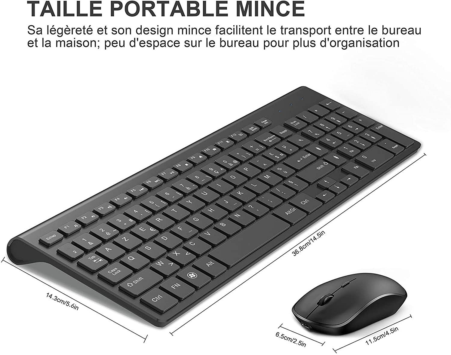 French keyboard wireless mouse and keyboard combination.2.4G.Rechargeable AZERTY keyboard, ergonomic, suitable for PC/laptop/TV