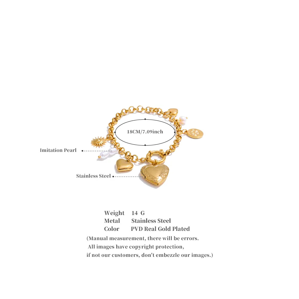 Yhpup 2025 perlas naturales foto familiar imagen corazón encantos gota pulsera de cadena brazalete joyería antialérgica de acero inoxidable