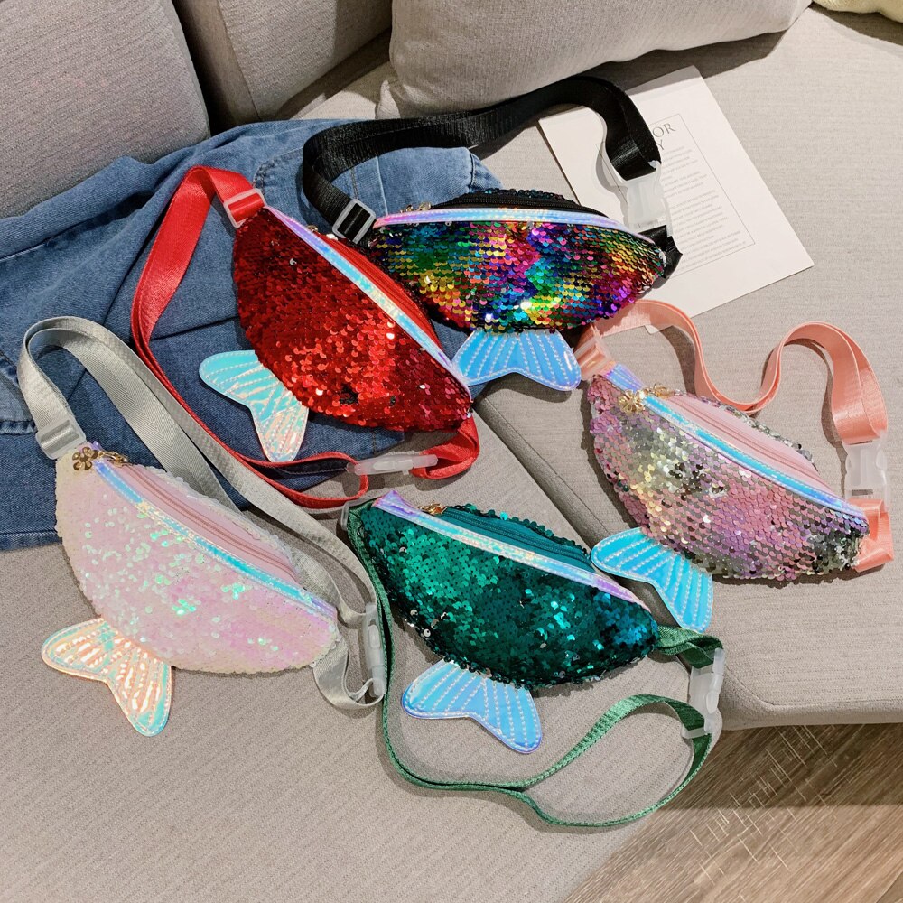 Bolso de cintura con lentejuelas para niños y niñas, bolsa de pecho de un solo hombro con sirena brillante, monedero móvil, novedad de