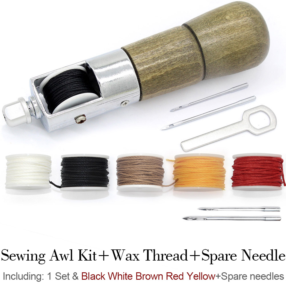 Leathercraft Sewing Stitching Awl Needle Tool Kit Handwork DIY Leather Shoe Repair Purses Wallets Clothes Craft Supplies Thread: PG08Y2