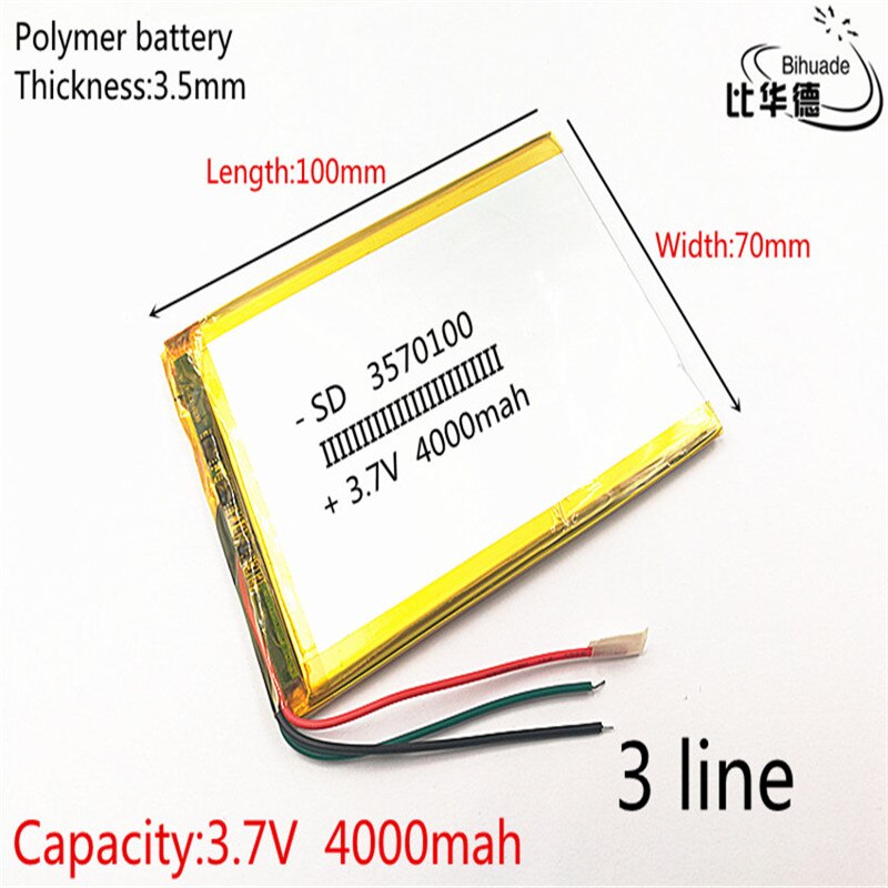 Batterie lithium-ion 3570100 V 3.7 mAH, 3 fils, polymère, pour tablette pc 7 pouces 8 pouces 9 pouces