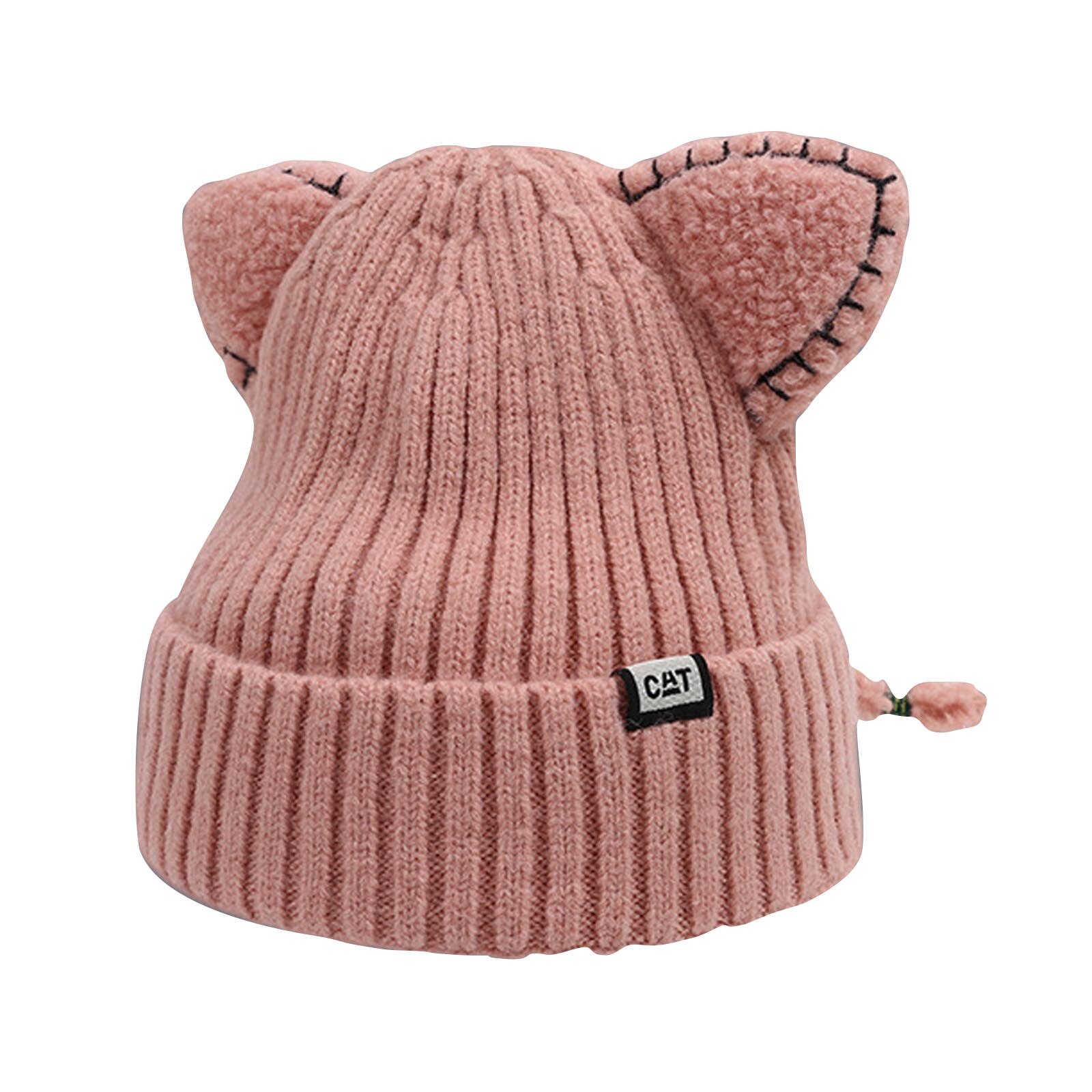 Women Winter Cute Animal Cat Hat Crochet Beanie Hats Photography Knitted Unisex Hat Cotton Blends Solid Warm Soft Hat Cap: Pink