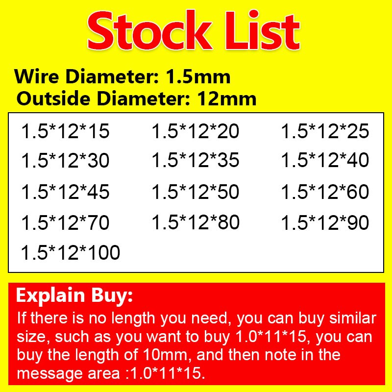 Mechanical Pressure Spring Factory Outlet Wire Diameter 1.5mm/Outer Diameter 12mm Release Spring Compressed Spring Return Spring