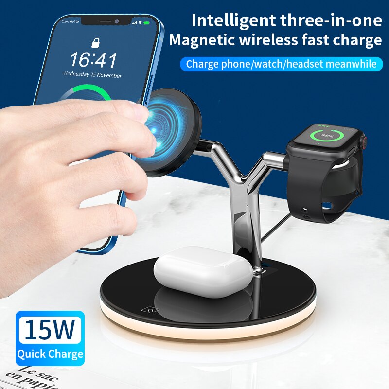 QI 15W Schnelle Ladestation 3in1 Magnetische Sichere Drahtlose Ladegerät Für iPhone 12 Profi Max 11 Ladegeräte für Apfel uhr Airpods Profi