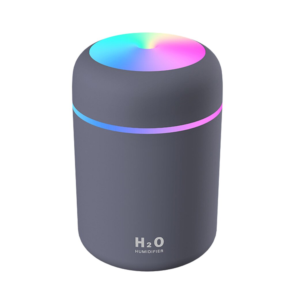 Luftfugter ultralyd aroma æterisk olie diffusor 300ml usb cool tåge maker aromaterapi med farverig lampe til hjemmebil: Grå