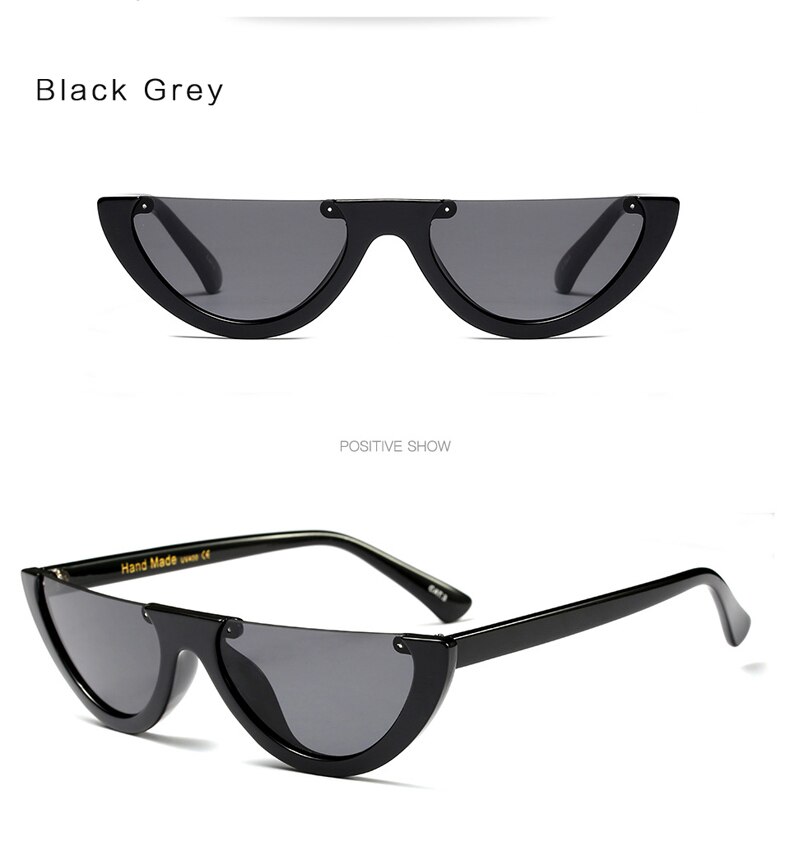 Half Frame Unieke Vrouwen Zonnebril Mode Vrouwelijke Shades Transparant Clear Zwart Rood Óculos Zonnebril Dames: Black Grey