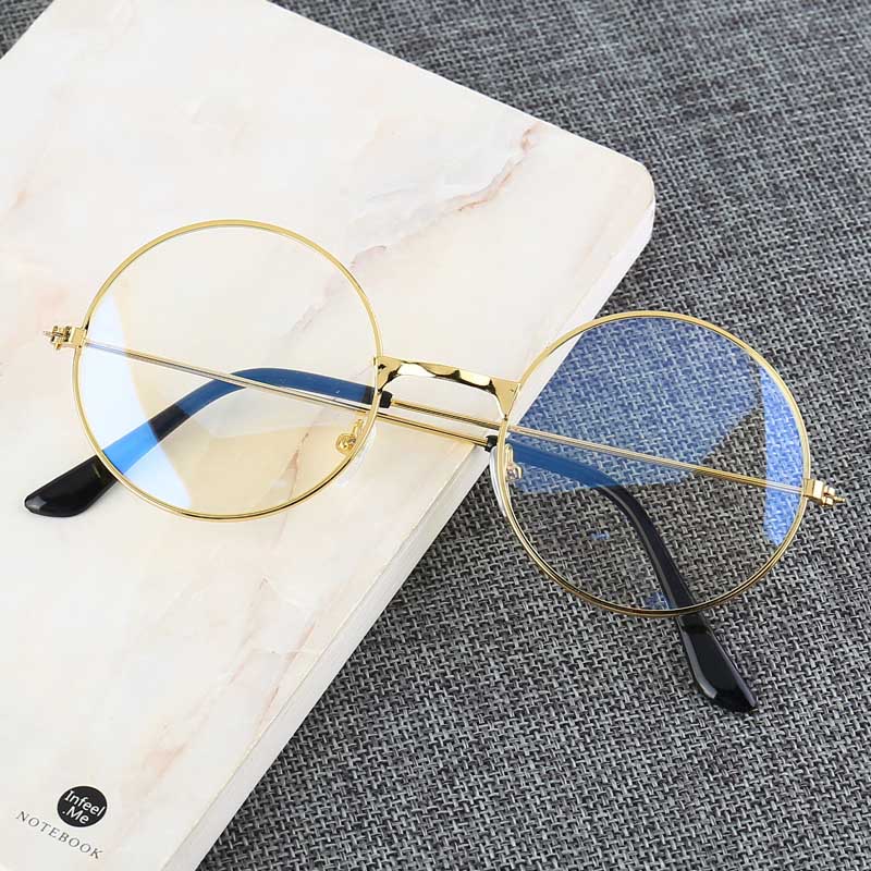 Gafas montura redonda clásicas Vintage para hombre y mujer, lentes planas de espejo óptico para miopía, montura Simple de Metal, novedad de: Gold