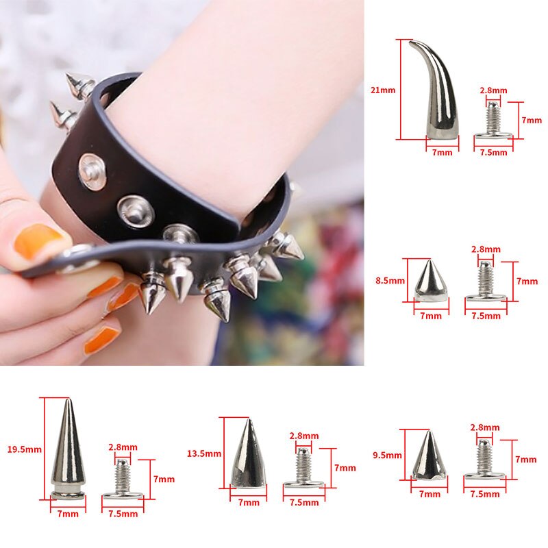 10 Sets Silver Metal Screwback Cone Studs Bullet Spike Stud Punk Bag Belt Schoenen Kleding Leathercraft Cone Rivet Diy