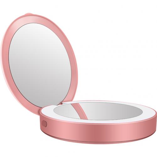 Maquillaje Mini espejo de luz LED portátil tri-fold que ilumina el Banco de la energía espejo de maquillaje USB chargeable espejo cosmético: Rosa