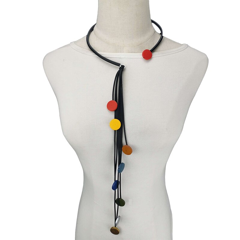 UKEBAY Handmade Wood Necklaces Top Gothic Necklace Female Long Chain Match Clothes Choker Necklace Rubber Jewellery: multicolor