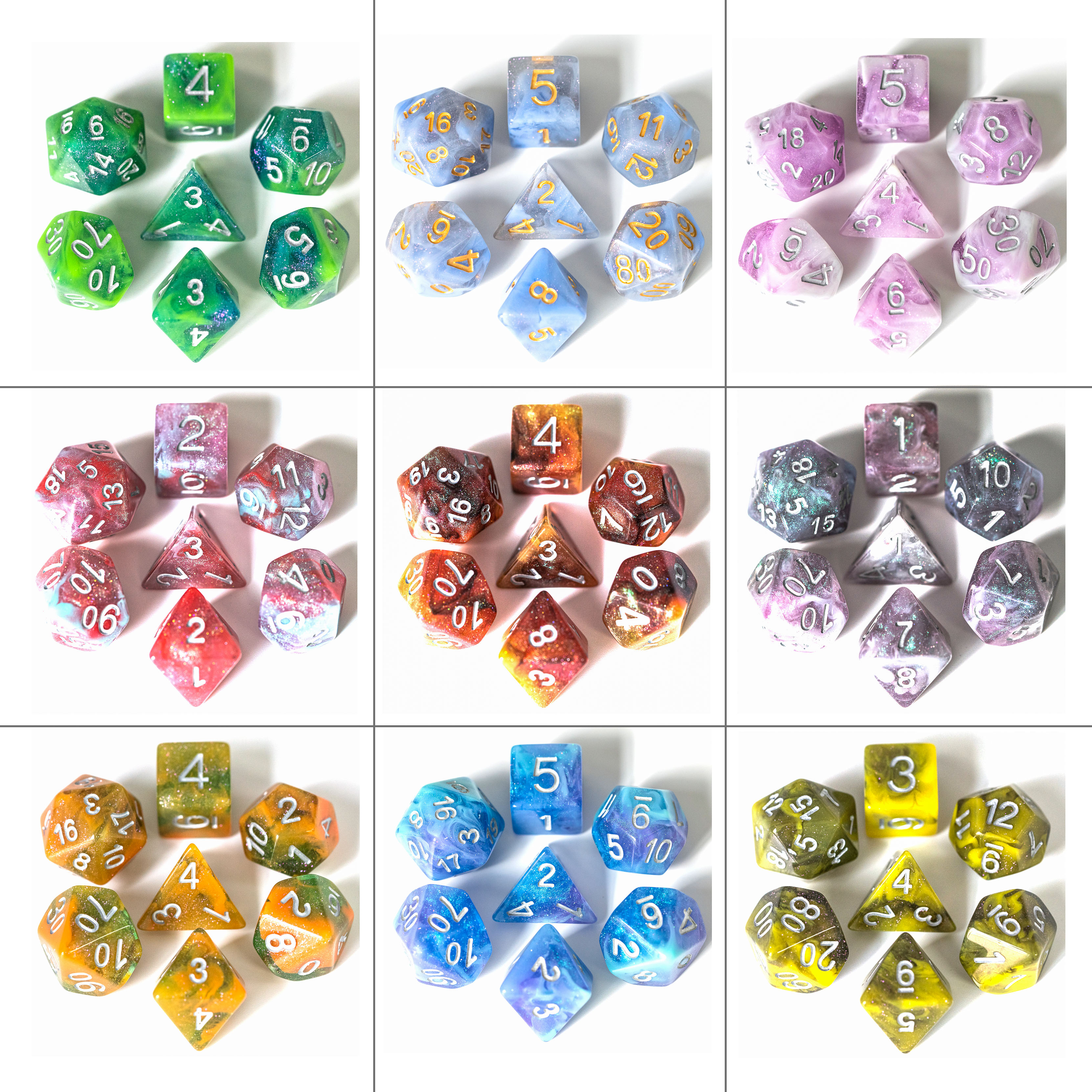 7 stk/sæt sparkle galaxy dnd terninger d&d terninger  d4 d6 d8 d10 d% d12 d20 polyedriske spil terninger sæt til bordspil mtg rpg