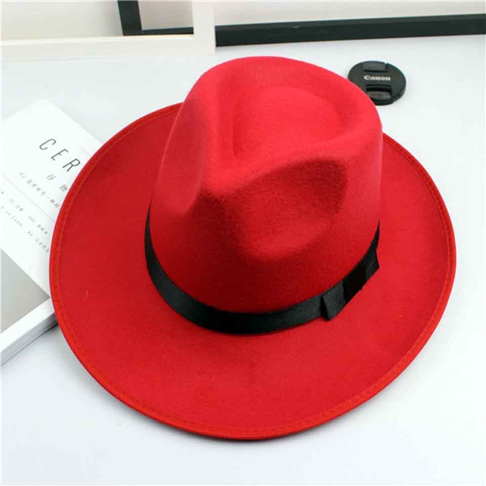 Solid Vilt Fedora Hoed Voor Mannen Brede Rand Dames Trilby Chapeu Vilten Hoed Vrouwen Mannen Jazz Hoed Kerk Godfather sombrero Caps