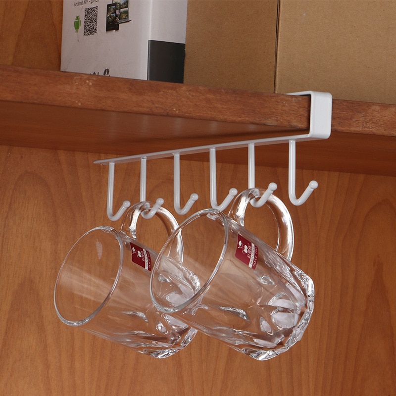 6 kroge under hylde krus kop metalholder hængestativ skab køkken arrangør multifunktionel krog