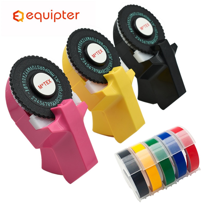 Motex E101 Manual Label printer DIY Hand Decorative Tape Manual Typewriter Mixed 9mm multicolors 3D Embossing Label Tapes