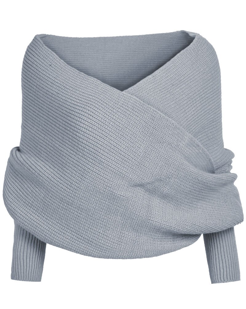 Kms Sexy Winter Warme Zachte Breiwol Lange Mouwen Wrap Shawl Effen Zwart Grijs Beige Rood Voor Vrouwen 200*42Cm: GREY