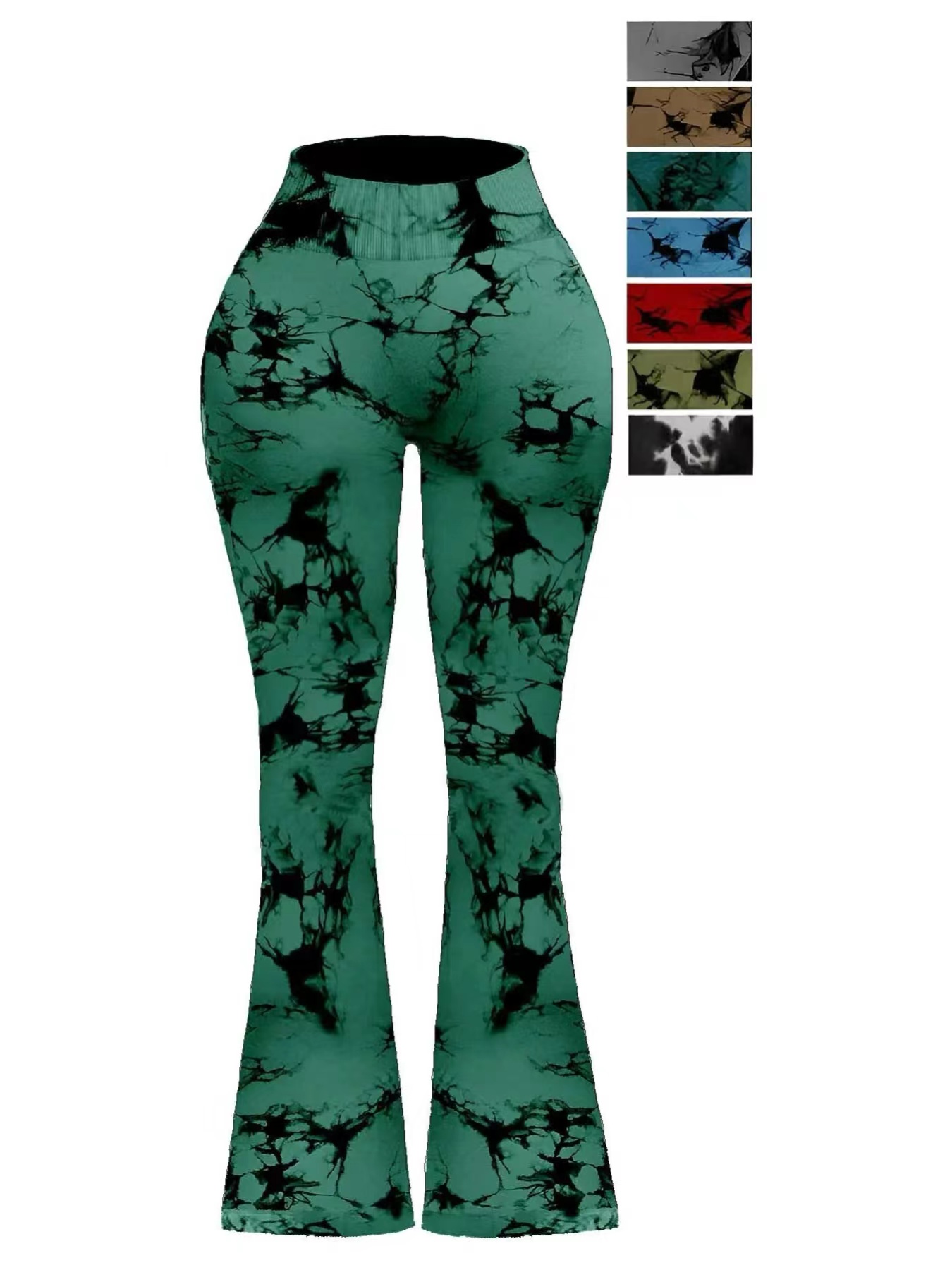 Nahtlose, enge, atmungsaktive Damenhose mit hoher Taille und elastischem Batikmuster und schmalem Schlag: M / Armee Grün