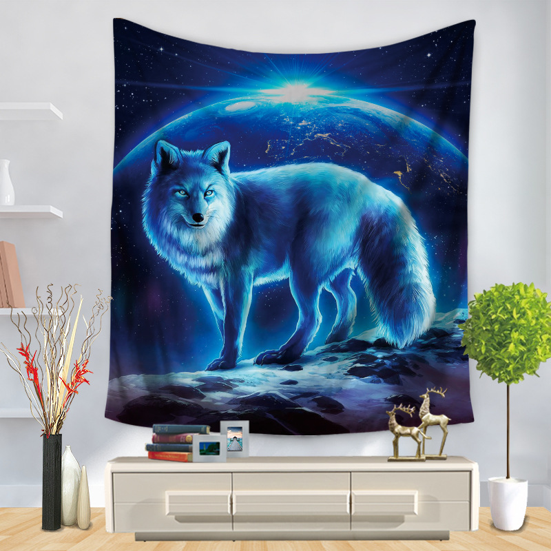 Tausta seinälle roikkuu tribal animal lakanat wolf tapestry kodin sisustus rantamatto eläimet susi tapestry
