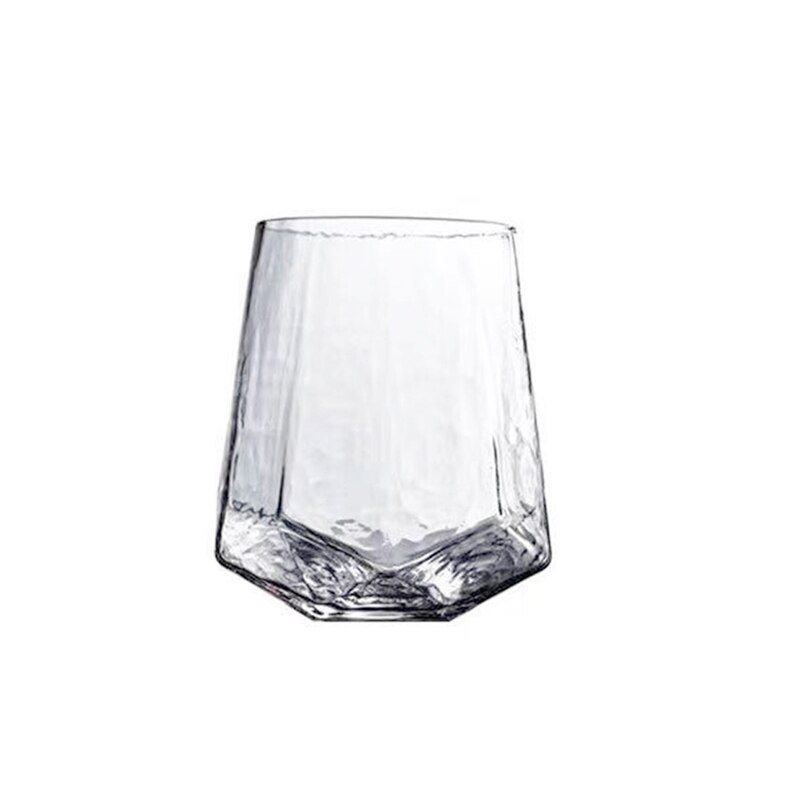 Portsble Wine Glass Diamond Shaped Hammered Rimmed Nordic Rretro Crystal Goblet Rimmed Champagne Glass Diamond Glass: B3