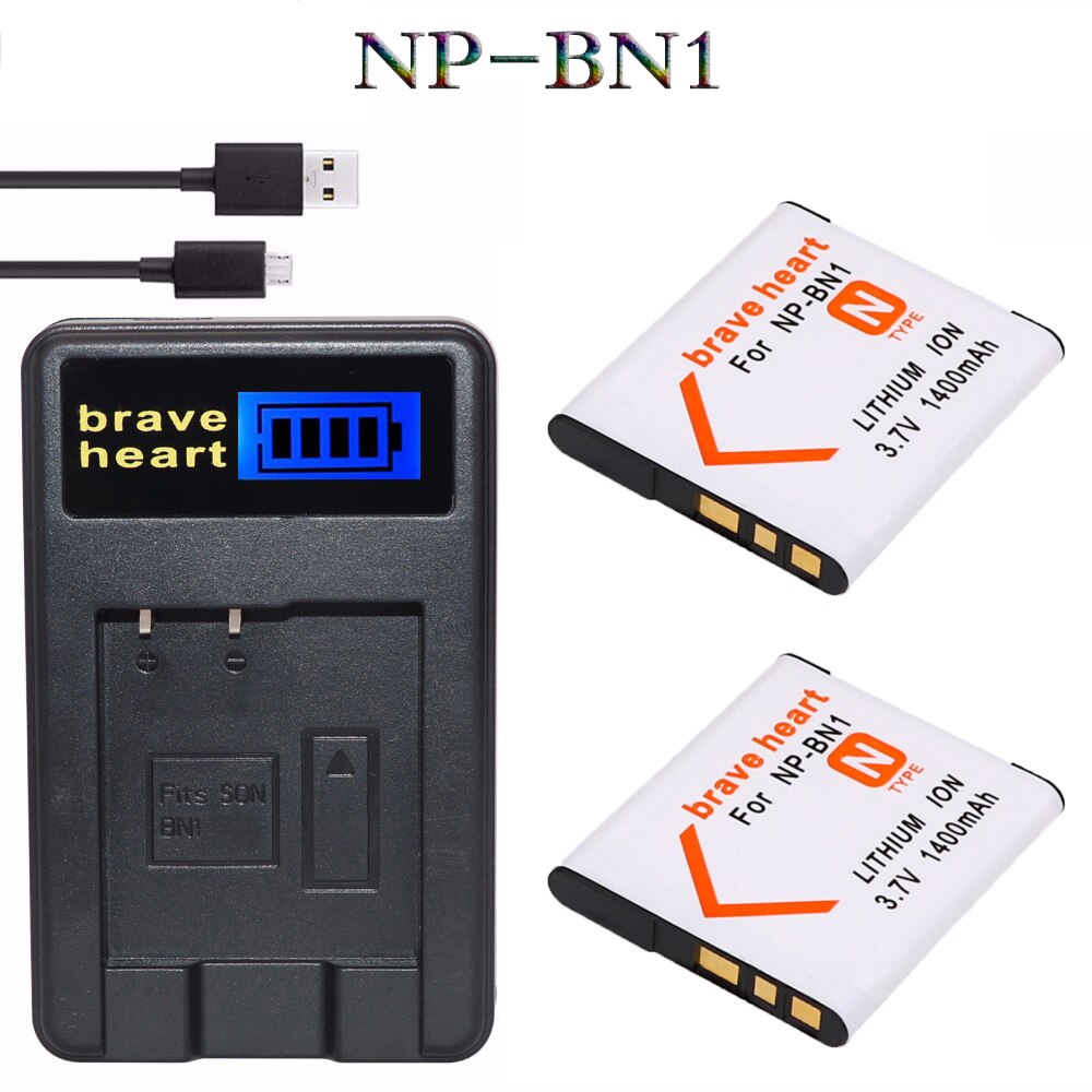 2x Bateria NP-BN1 Np Bn1 NPBN1 Batterij + Lcd Usb Oplader Voor Sony Dsc WX220 WX150 DSC-W380 W390 DSC-W320 w630 Camera