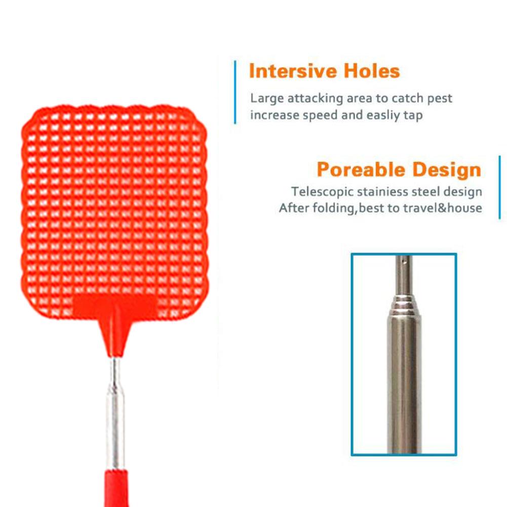 5Pcs Intrekbare Plastic Vliegenmepper Rvs Zomer Levert Mug Killer Thuis Dagelijks Telescopische Vliegenmepper